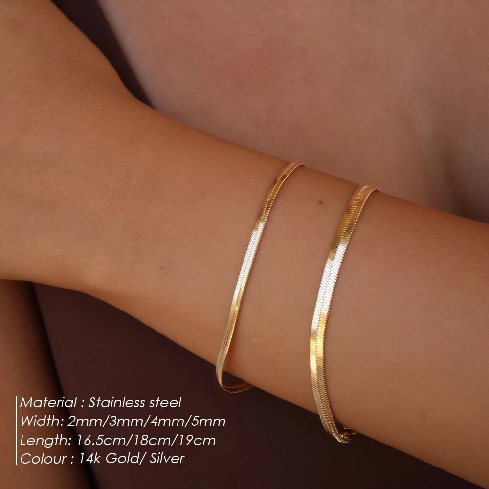 Leixure Supplies Leixure Supplies Stainless Steel Snake Chain Bracelet Gold 2-5mm- Gifts for Men Women