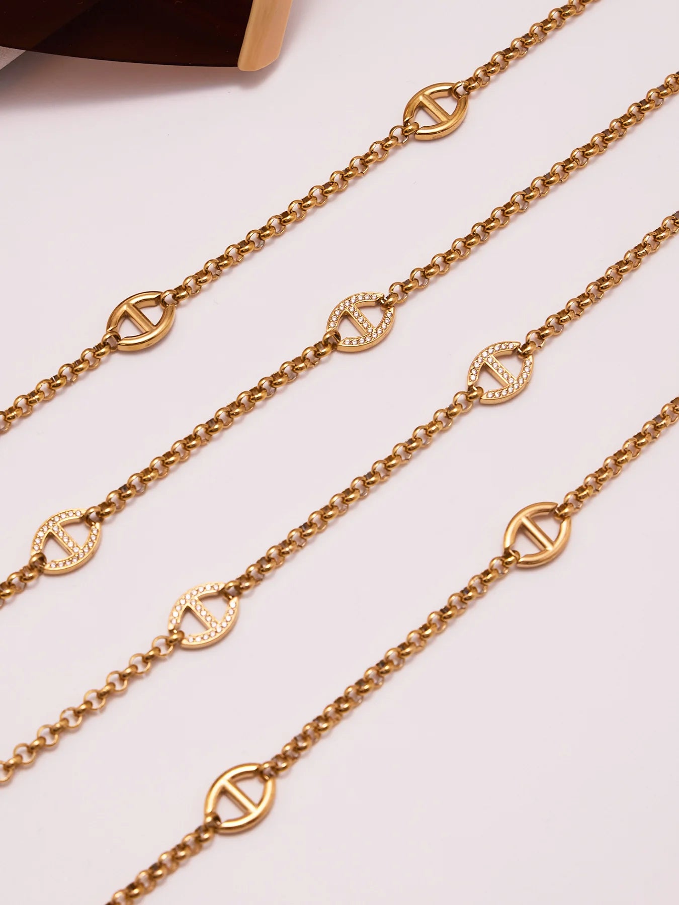 80cm Long Necklace for Women 18k Gold Plated Stainless Steel Chain Necklaces Inlaid Zircon Charm Sweater Chains Necklace
