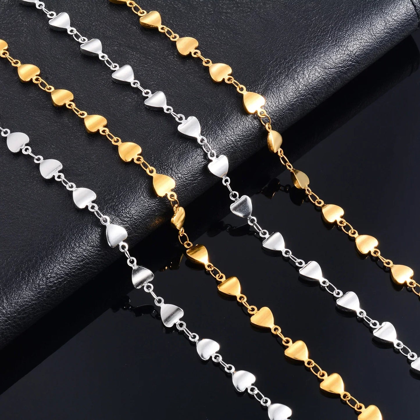 Leixure Supplies Stainless Steel Dainty Heart Chain Bracelet 18K Gold Plated - Choker Jewelry for Women Girl