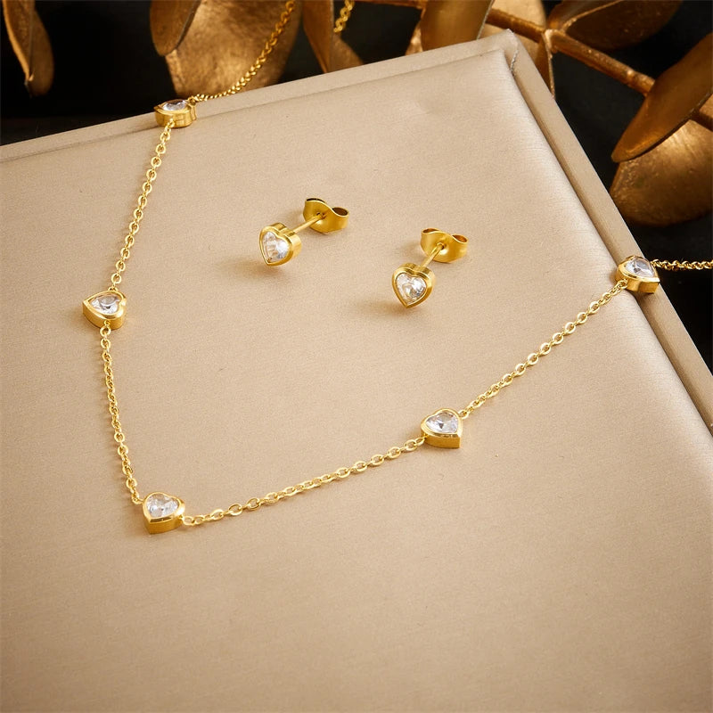 316L Stainless Steel Pearl Butterfly Flower Golden Necklace Earrings For Womens 2026 New Party Gift Fashion Jewelry Set