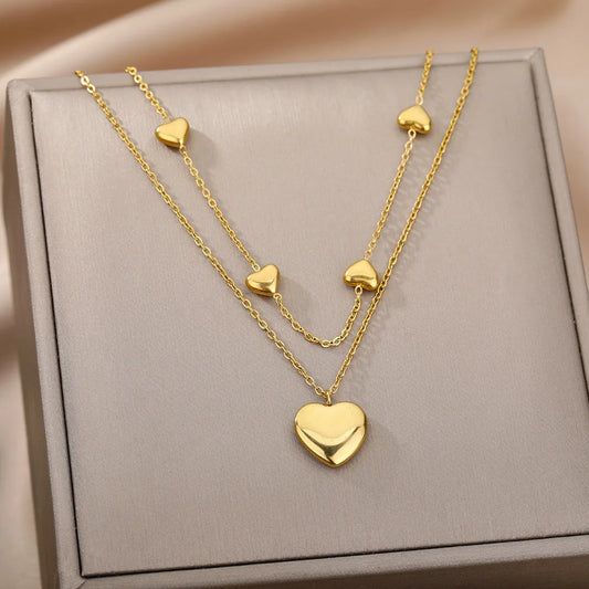 Heart Necklaces For Women Stainless Steel Gold Color Evil Eye Pendant Chain Choker Necklace Wedding Jewerly Gift