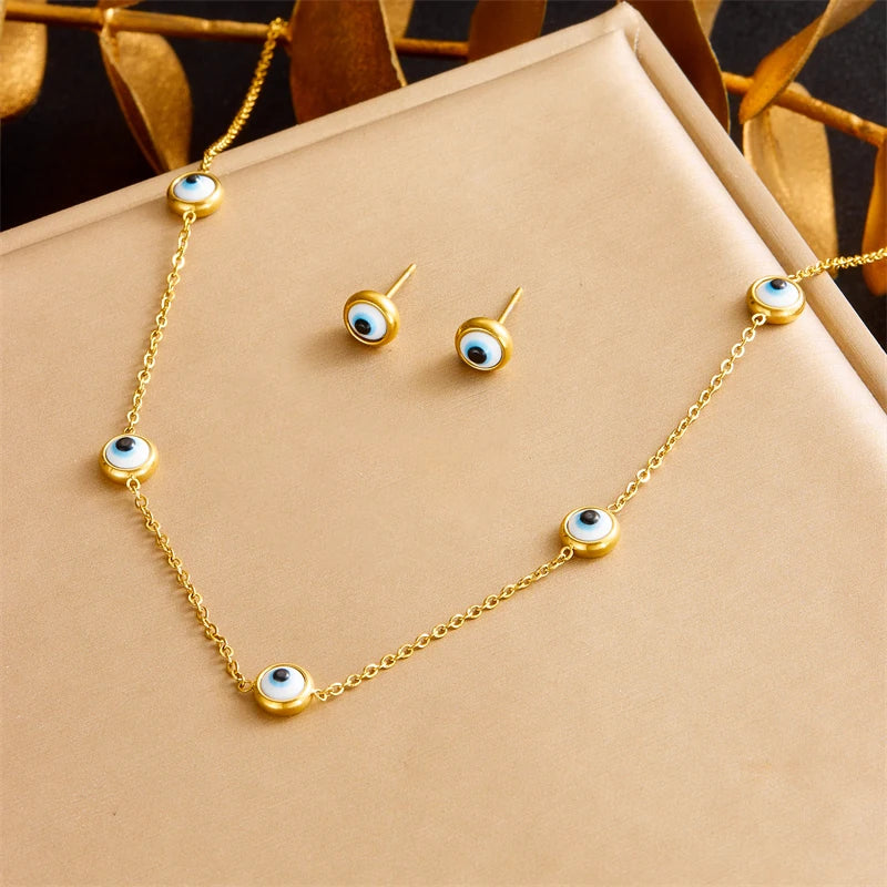 316L Stainless Steel Pearl Butterfly Flower Golden Necklace Earrings For Womens 2026 New Party Gift Fashion Jewelry Set