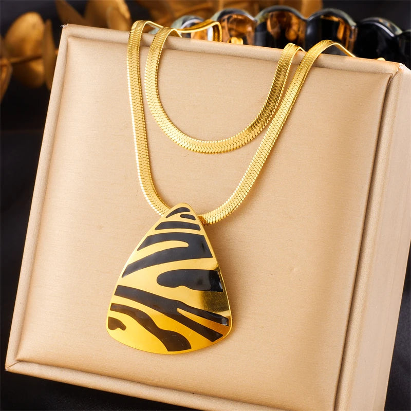 316L Stainless Steel White Tiger Stripe Necklace Earrings Ring Suit For Women Girls New Party Gift Fashion Jewelry Set