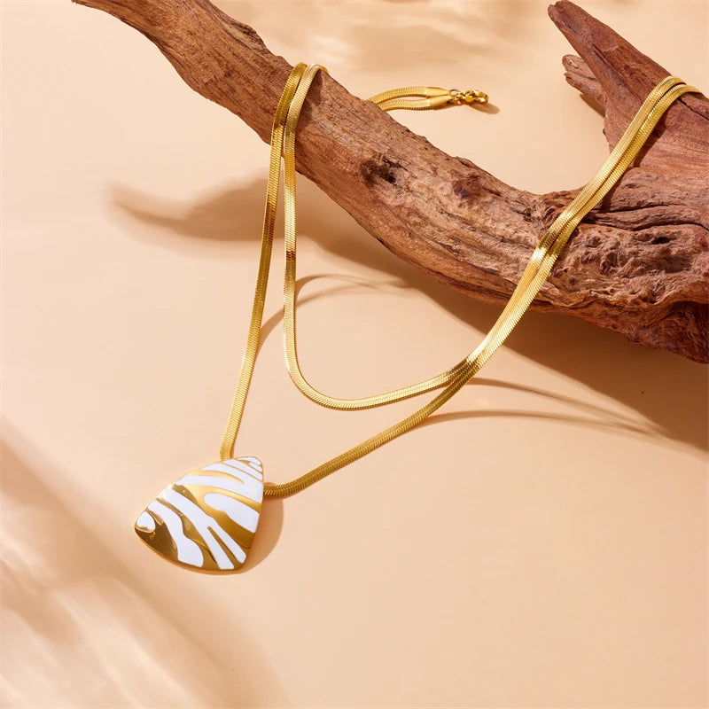 316L Stainless Steel White Tiger Stripe Necklace Earrings Ring Suit For Women Girls New Party Gift Fashion Jewelry Set