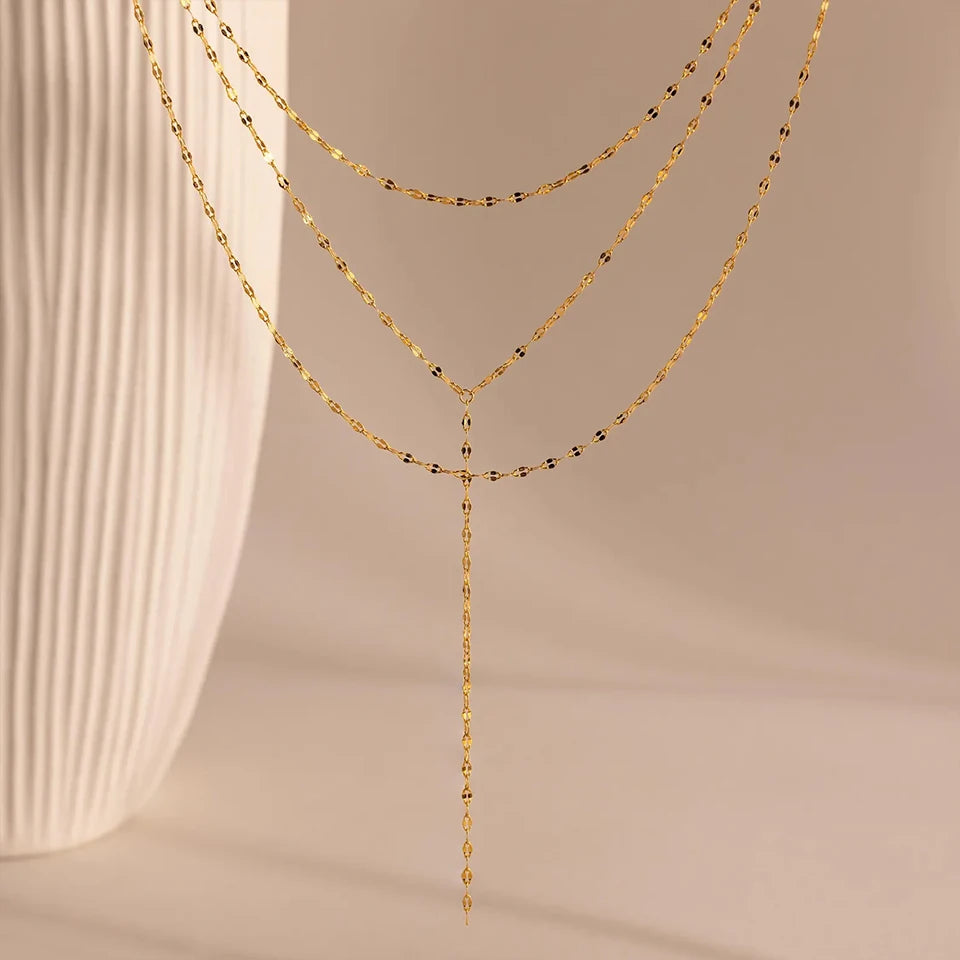 Stainless Steel Minimalist Style Water wave Chain Multi Layer Lariat Necklace Fashion Women's Jewelry Wholesale