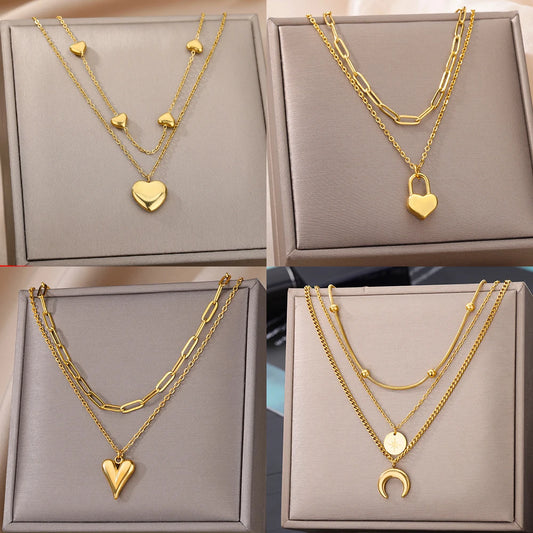 Heart Necklaces For Women Stainless Steel Gold Color Evil Eye Pendant Chain Choker Necklace Wedding Jewerly Gift