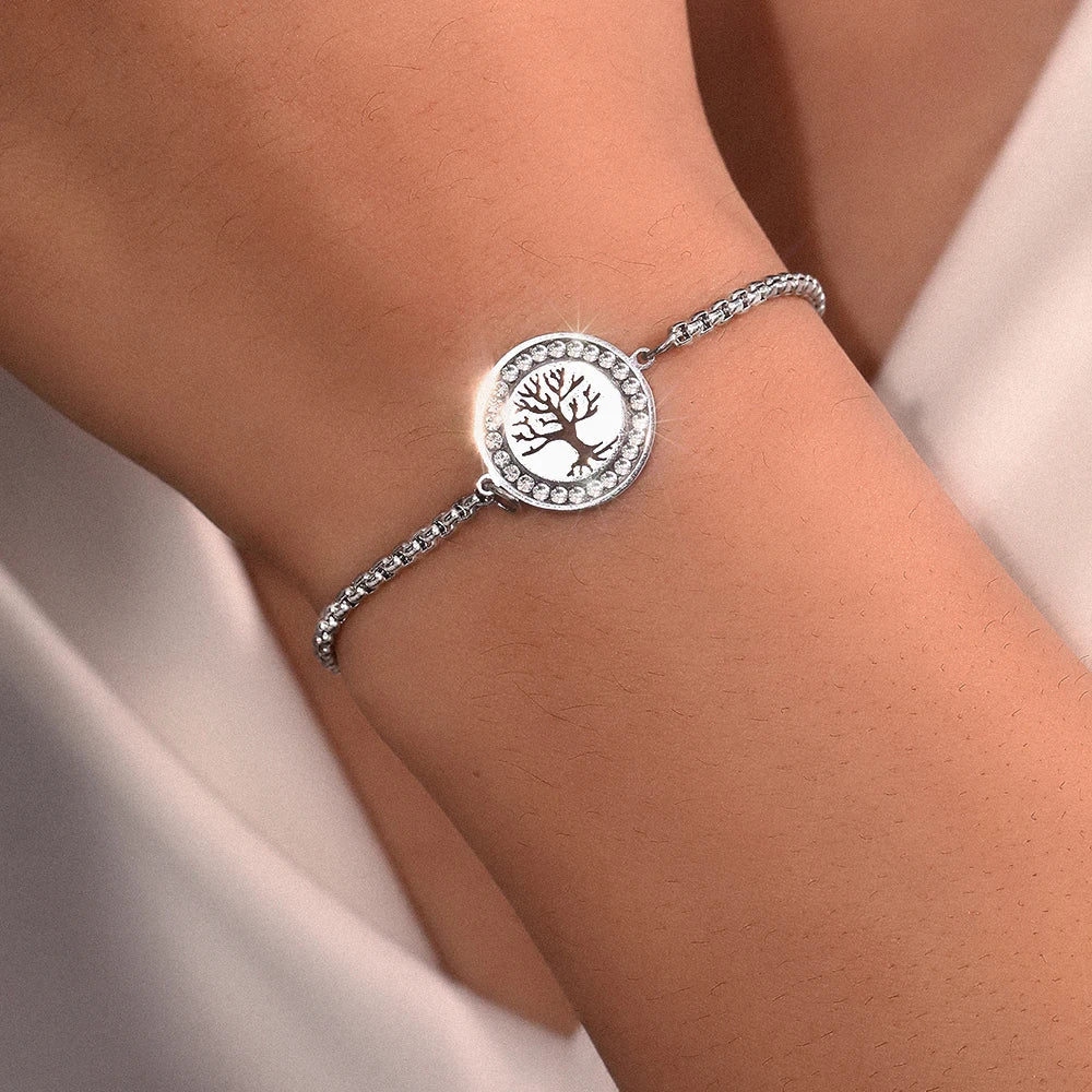 Leixure Supplies Stainless Steel Exquisite Tree of Life Crystal Pendant Chain Bracelets - Adjustable Chian for Women