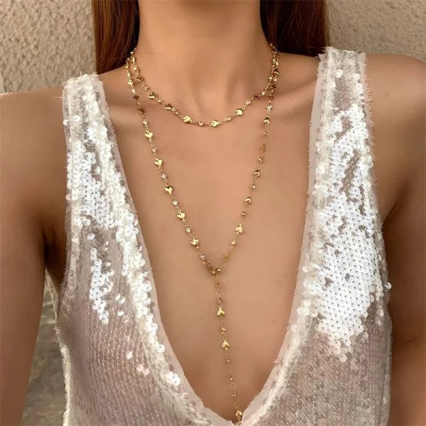Trendy Gold Silver Color Glass Long Y-Shaped Necklace Metal Collarbone Chain Summer Holiday Party Bohemian Body Jewelry Gifts