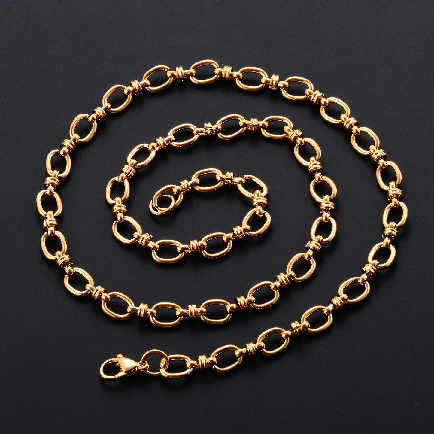 6.5mm Handmade Stainless Steel Link Big Oval Chain Necklace for Women Men Punk Hiphop Boy Chunky Gold Color Choker Metal Jewelry