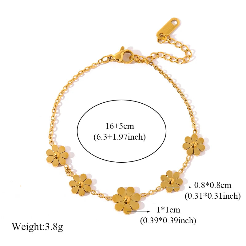 316L Stainless Steel Daisy Flowers Necklace Earrings Bracelets For Women Fashion Waterproof Jewelry 4-Set Lady Gift