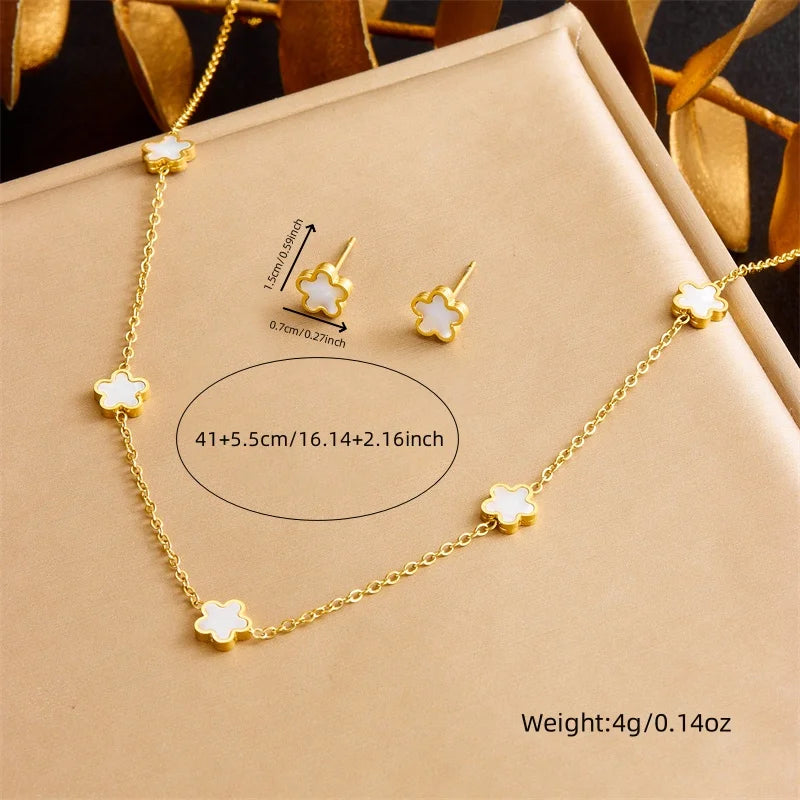 316L Stainless Steel Pearl Butterfly Flower Golden Necklace Earrings For Womens 2026 New Party Gift Fashion Jewelry Set