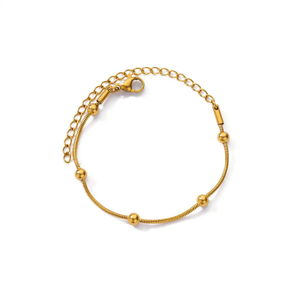 Leixure Supplies Stainless Steel Beaded Round Snake Chain Gold color Bracelets For Women - Jelwery Gifts