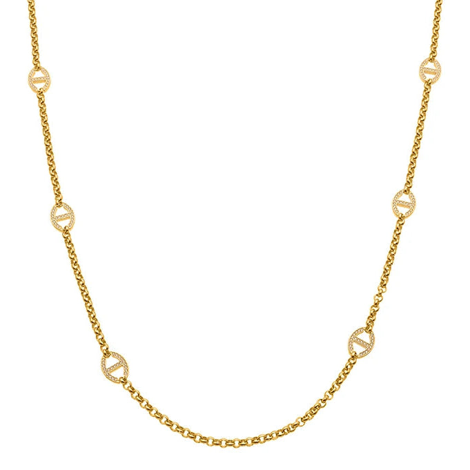 80cm Long Necklace for Women 18k Gold Plated Stainless Steel Chain Necklaces Inlaid Zircon Charm Sweater Chains Necklace