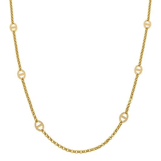 80cm Long Necklace for Women 18k Gold Plated Stainless Steel Chain Necklaces Inlaid Zircon Charm Sweater Chains Necklace