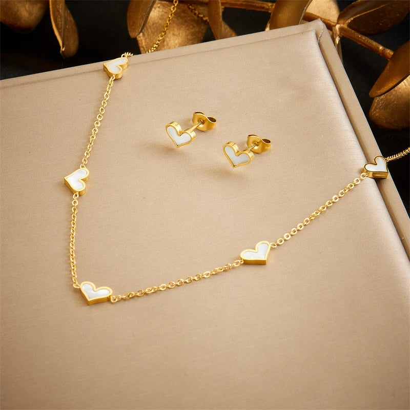 316L Stainless Steel Pearl Butterfly Flower Golden Necklace Earrings For Womens 2026 New Party Gift Fashion Jewelry Set