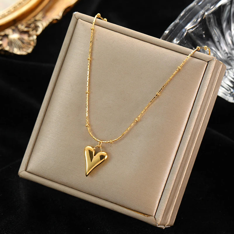 316L Stainless Steel Heart Love Necklace Bracelets Earrings Set For Women New Trendy 18K Gold Plated Waterproof Jewelry