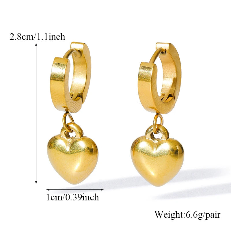 316L Stainless Steel Heart Love Necklace Bracelets Earrings Set For Women New Trendy 18K Gold Plated Waterproof Jewelry