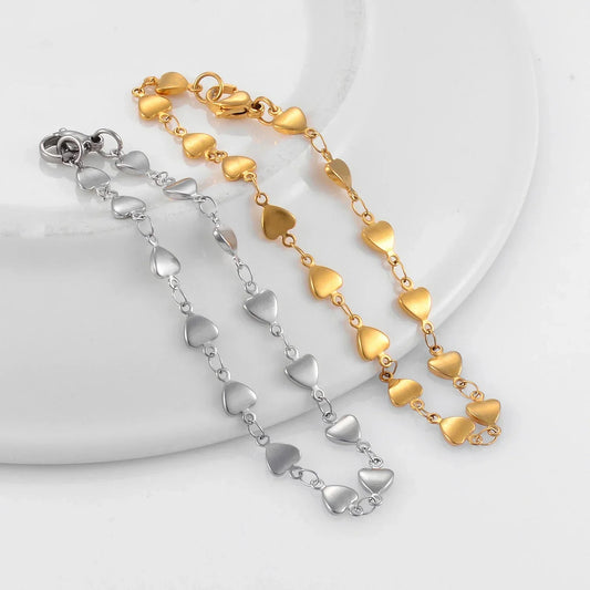 Dainty Heart Hand Bangle Stainless Steel Ladies Chain Bracelet Adjustable Anklet 18K Gold Plated Choker Jewelry for Women Girl