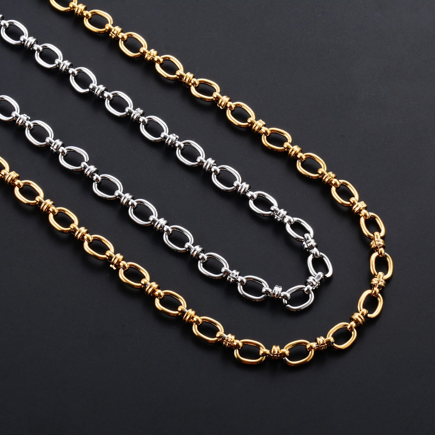 6.5mm Handmade Stainless Steel Link Big Oval Chain Necklace for Women Men Punk Hiphop Boy Chunky Gold Color Choker Metal Jewelry
