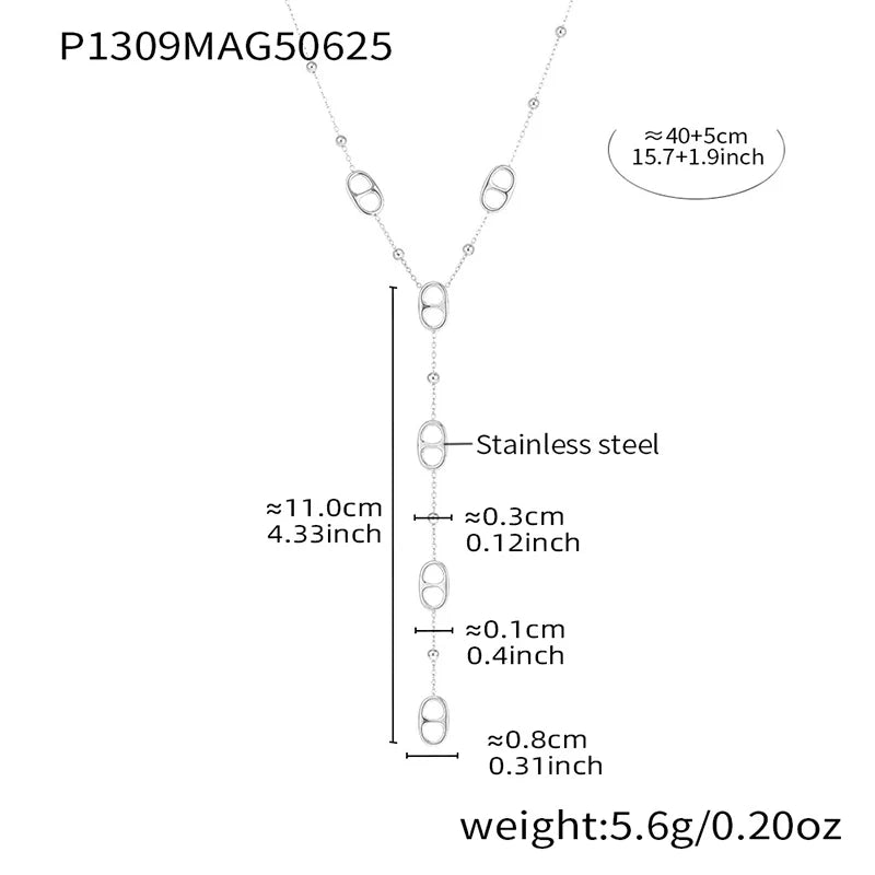 Premium Stainless Steel Long Necklace Trendy Pig Nose Style Y Shape Drop Pendant Waterproof Necklace for Women Girls Jewelry