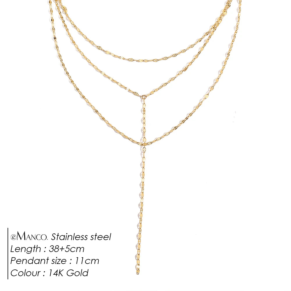 Stainless Steel Minimalist Style Water wave Chain Multi Layer Lariat Necklace Fashion Women's Jewelry Wholesale