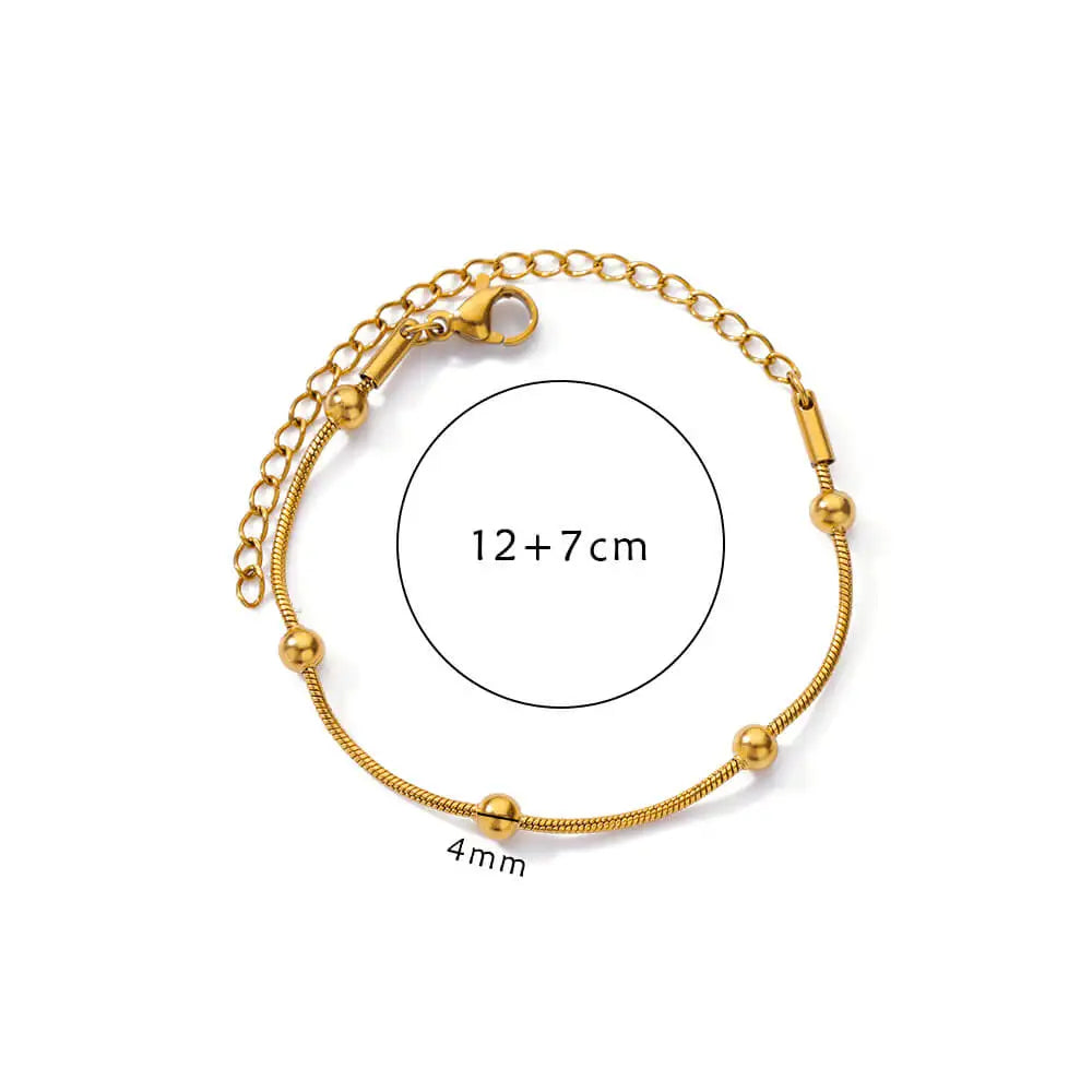 Leixure Supplies Stainless Steel Beaded Round Snake Chain Gold color Bracelets For Women - Jelwery Gifts