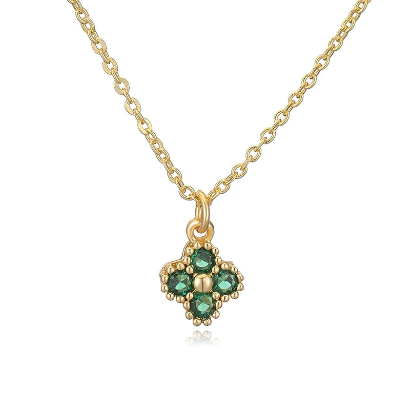 Copper 18K Gold-plated CZ Stone Exquisite And Compact Flower Shaped Women's Necklace Collarbone Chain