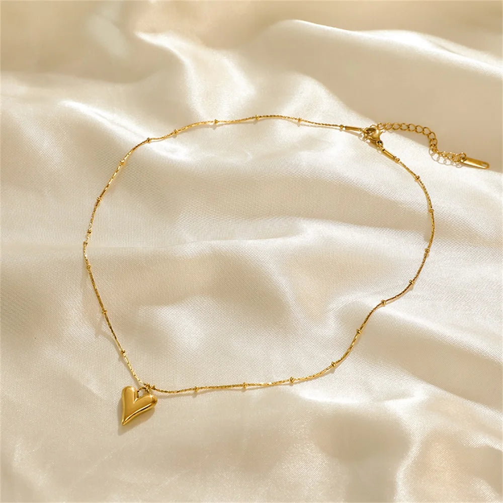 316L Stainless Steel Heart Love Necklace Bracelets Earrings Set For Women New Trendy 18K Gold Plated Waterproof Jewelry