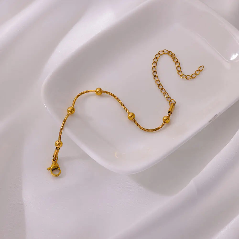 Leixure Supplies Stainless Steel Beaded Round Snake Chain Gold color Bracelets For Women - Jelwery Gifts