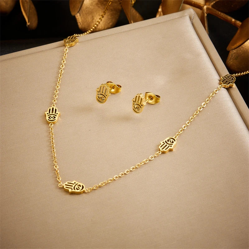 316L Stainless Steel Pearl Butterfly Flower Golden Necklace Earrings For Womens 2026 New Party Gift Fashion Jewelry Set