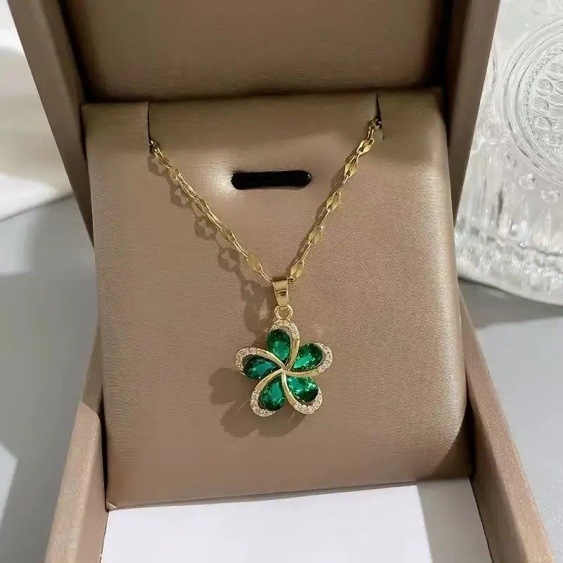 Trendy 316L Stainless Steel Gold Color Flower Floral Pendant Necklace For Women Daily Wear Exquisite Collar Neck Chain Jewelry