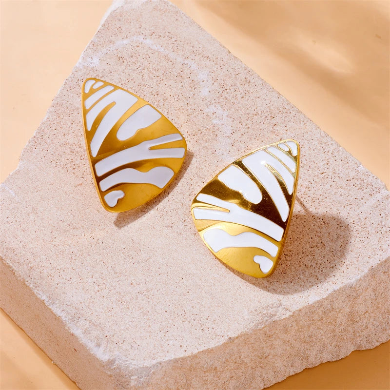 316L Stainless Steel White Tiger Stripe Necklace Earrings Ring Suit For Women Girls New Party Gift Fashion Jewelry Set