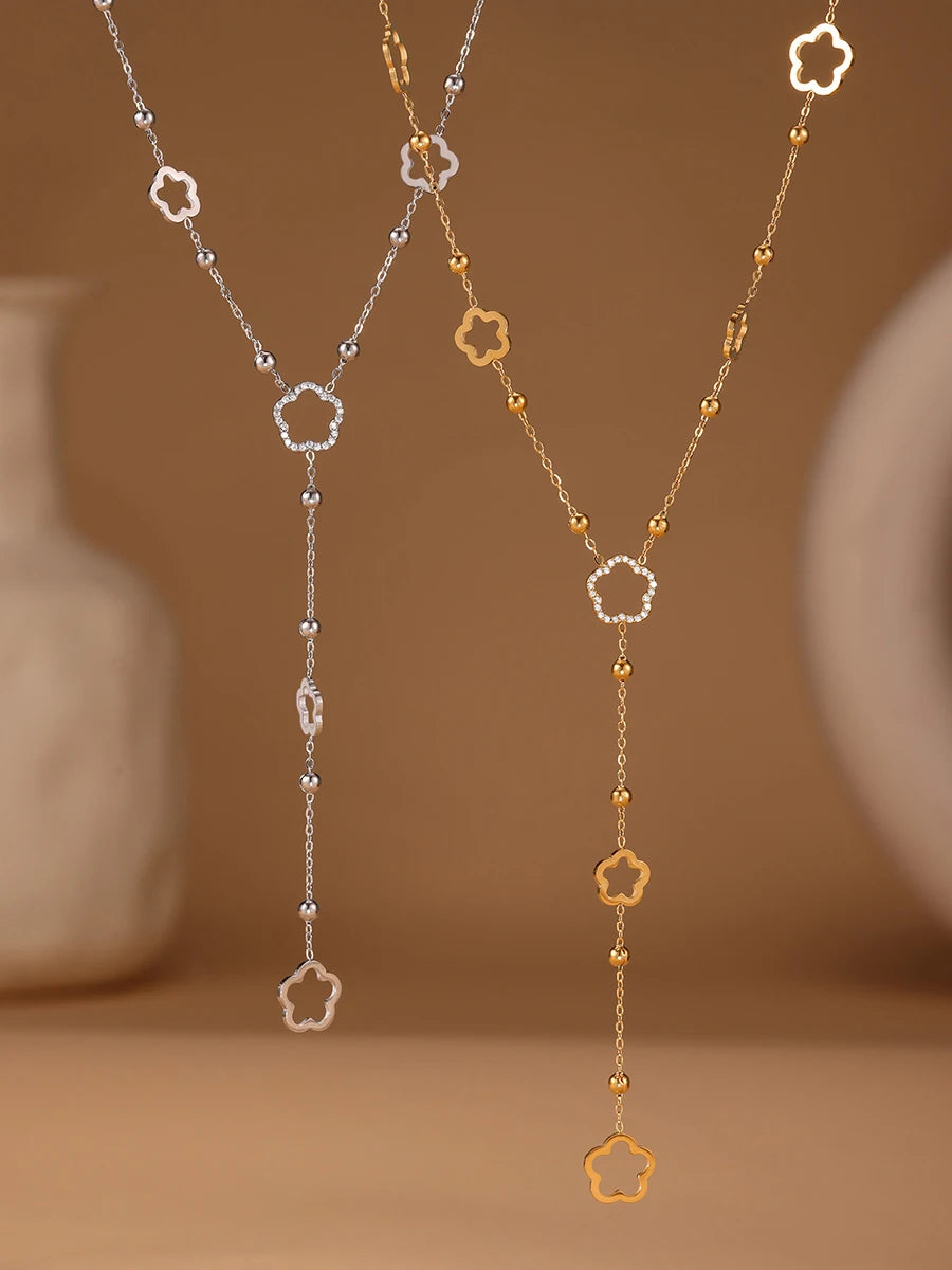 Premium Stainless Steel Long Necklace Trendy Pig Nose Style Y Shape Drop Pendant Waterproof Necklace for Women Girls Jewelry