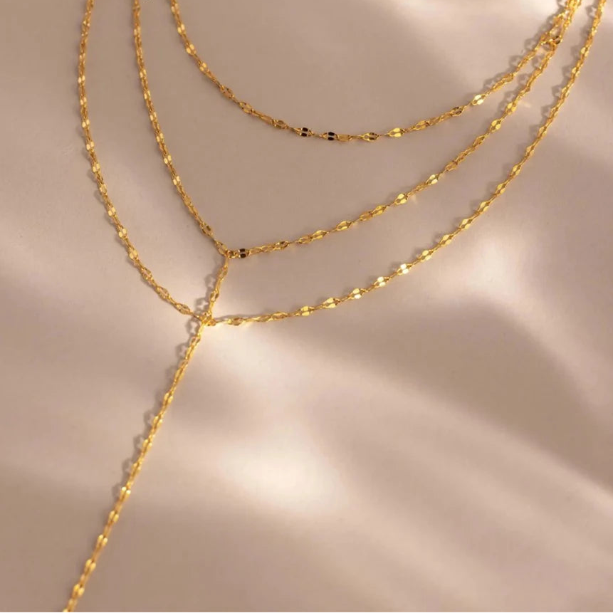 Stainless Steel Minimalist Style Water wave Chain Multi Layer Lariat Necklace Fashion Women's Jewelry Wholesale