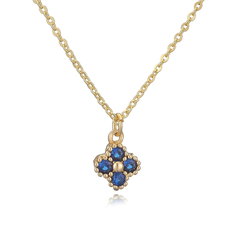 Copper 18K Gold-plated CZ Stone Exquisite And Compact Flower Shaped Women's Necklace Collarbone Chain