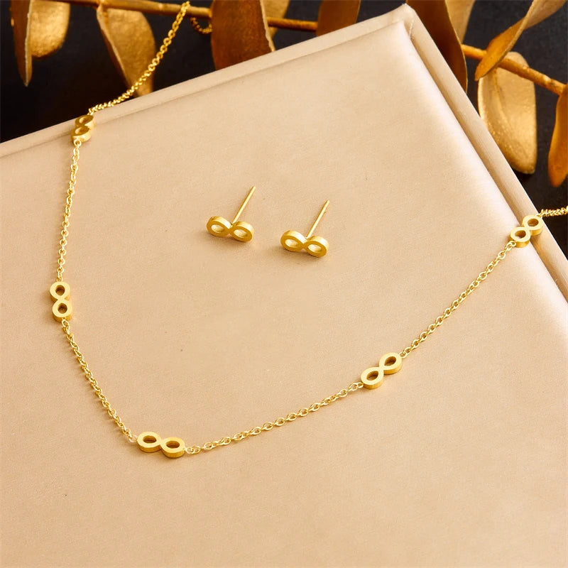 316L Stainless Steel Pearl Butterfly Flower Golden Necklace Earrings For Womens 2026 New Party Gift Fashion Jewelry Set