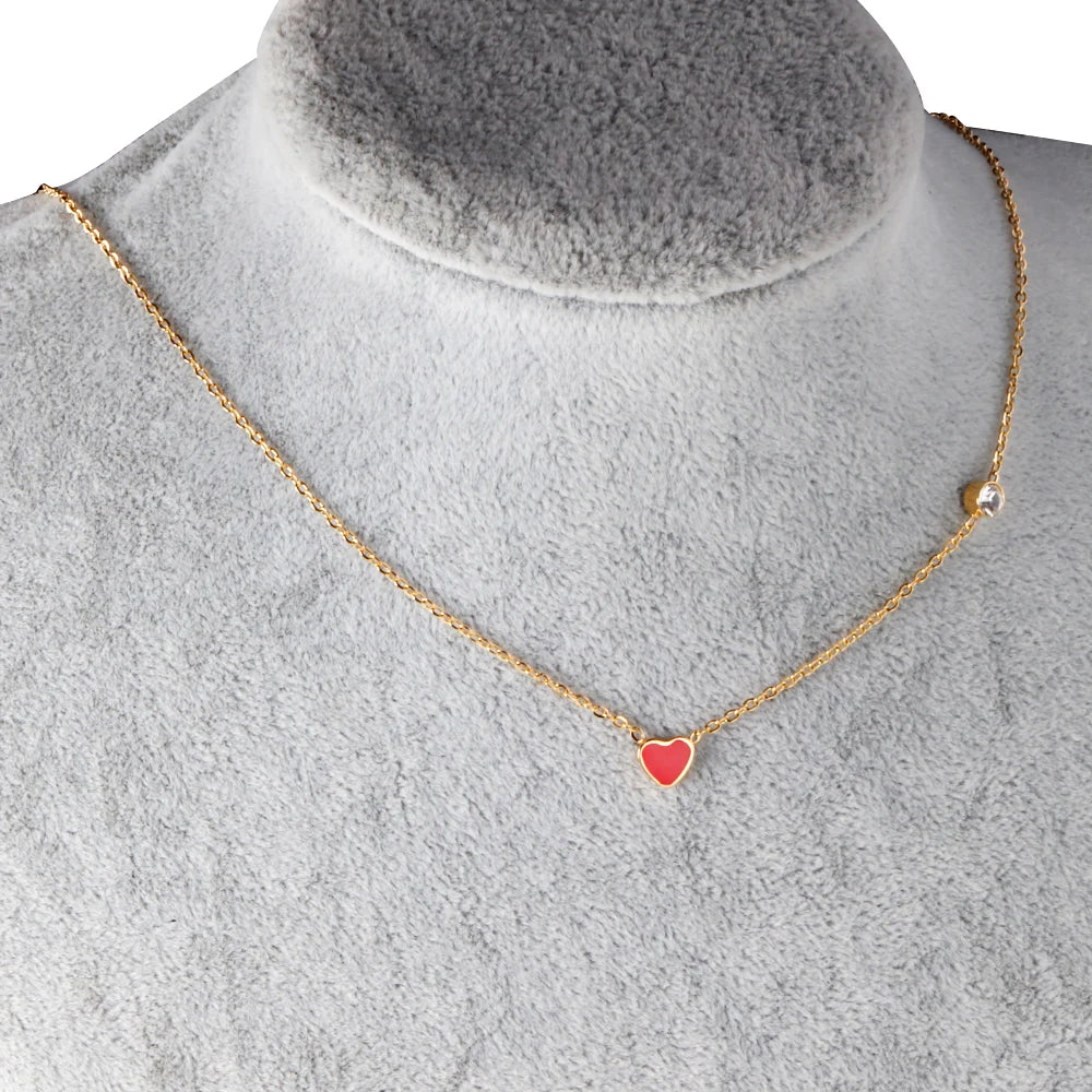 Fashion Collier Simple Heart Girls Pendant Necklace Small Love Shape Stainless Steel Hearts Clavicle Choker Jewelry