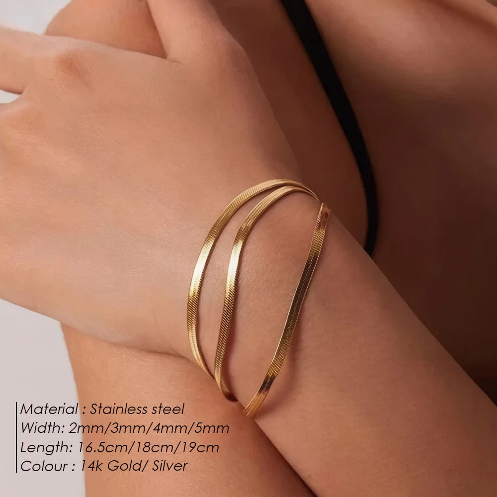 Leixure Supplies Leixure Supplies Stainless Steel Snake Chain Bracelet Gold 2-5mm- Gifts for Men Women