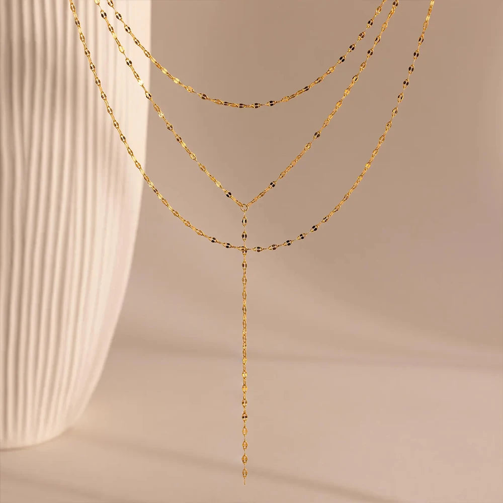 Stainless Steel Minimalist Style Water wave Chain Multi Layer Lariat Necklace Fashion Women's Jewelry Wholesale