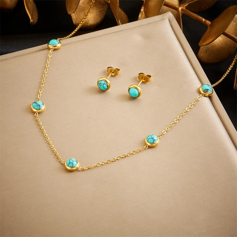 316L Stainless Steel Pearl Butterfly Flower Golden Necklace Earrings For Womens 2026 New Party Gift Fashion Jewelry Set
