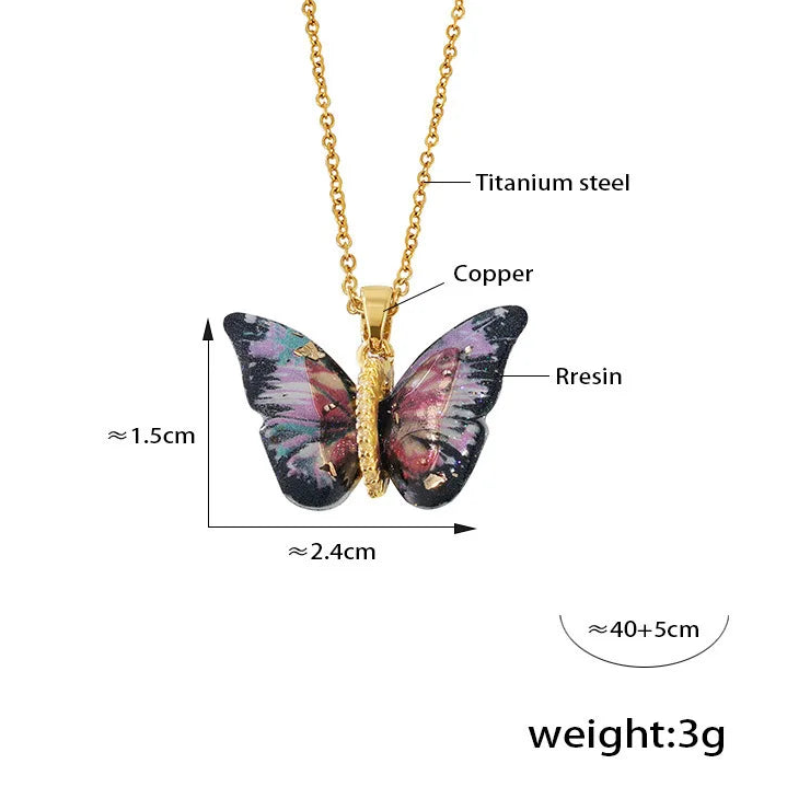 Delicate Resin Butterfly Pendant Necklace For Women Stainless Steel Thin Chain Colorful Choker PVD Gold Plated Jewelry