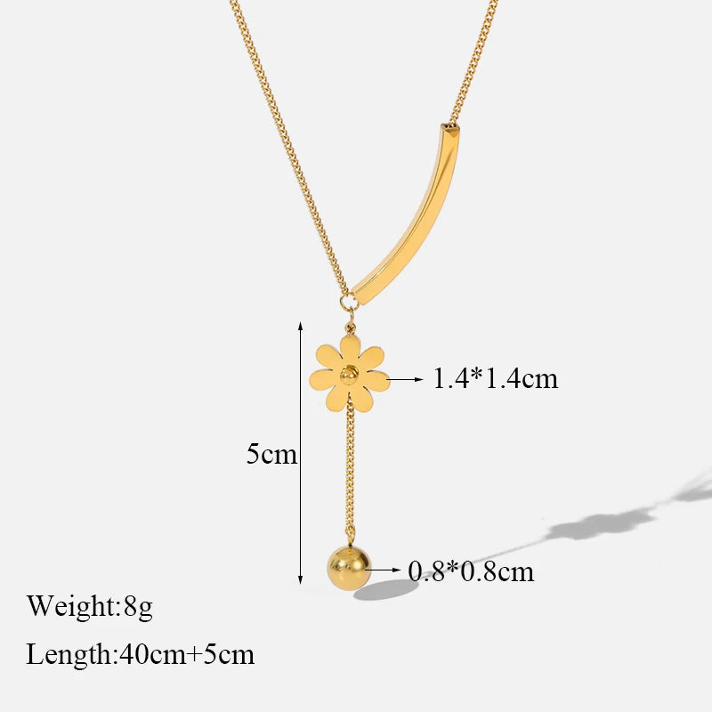 Trendy 316L Stainless Steel Gold Color Flower Floral Pendant Necklace For Women Daily Wear Exquisite Collar Neck Chain Jewelry
