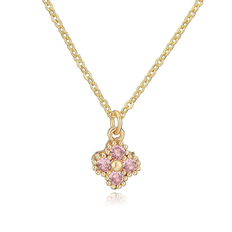 Copper 18K Gold-plated CZ Stone Exquisite And Compact Flower Shaped Women's Necklace Collarbone Chain