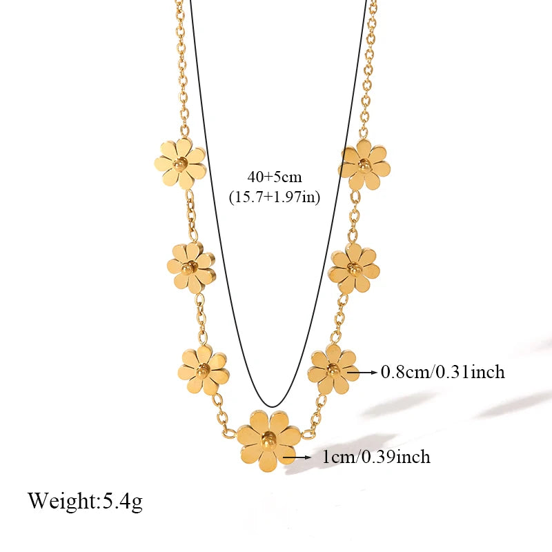 316L Stainless Steel Daisy Flowers Necklace Earrings Bracelets For Women Fashion Waterproof Jewelry 4-Set Lady Gift