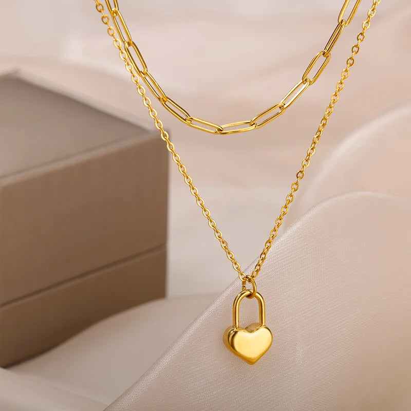 Heart Necklaces For Women Stainless Steel Gold Color Evil Eye Pendant Chain Choker Necklace Wedding Jewerly Gift