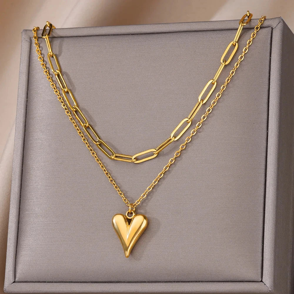 Heart Necklaces For Women Stainless Steel Gold Color Evil Eye Pendant Chain Choker Necklace Wedding Jewerly Gift