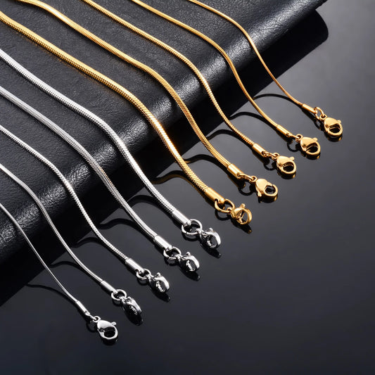 Stainless Steel Square Snake Chain Long Necklace for Women Men Choker on the Neck Collar Gold/Silver Color Jewelry Accessories