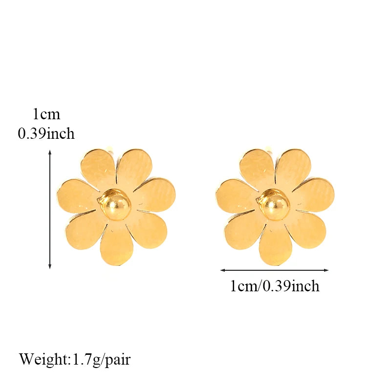 316L Stainless Steel Daisy Flowers Necklace Earrings Bracelets For Women Fashion Waterproof Jewelry 4-Set Lady Gift