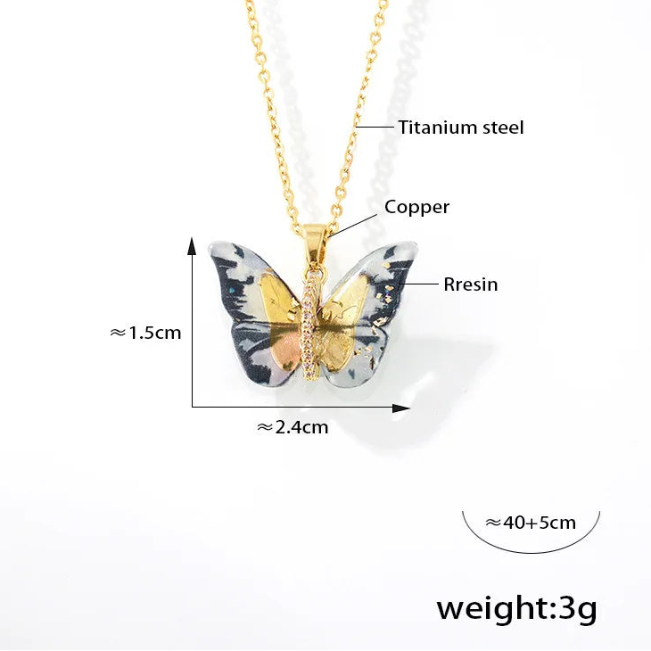 Delicate Resin Butterfly Pendant Necklace For Women Stainless Steel Thin Chain Colorful Choker PVD Gold Plated Jewelry