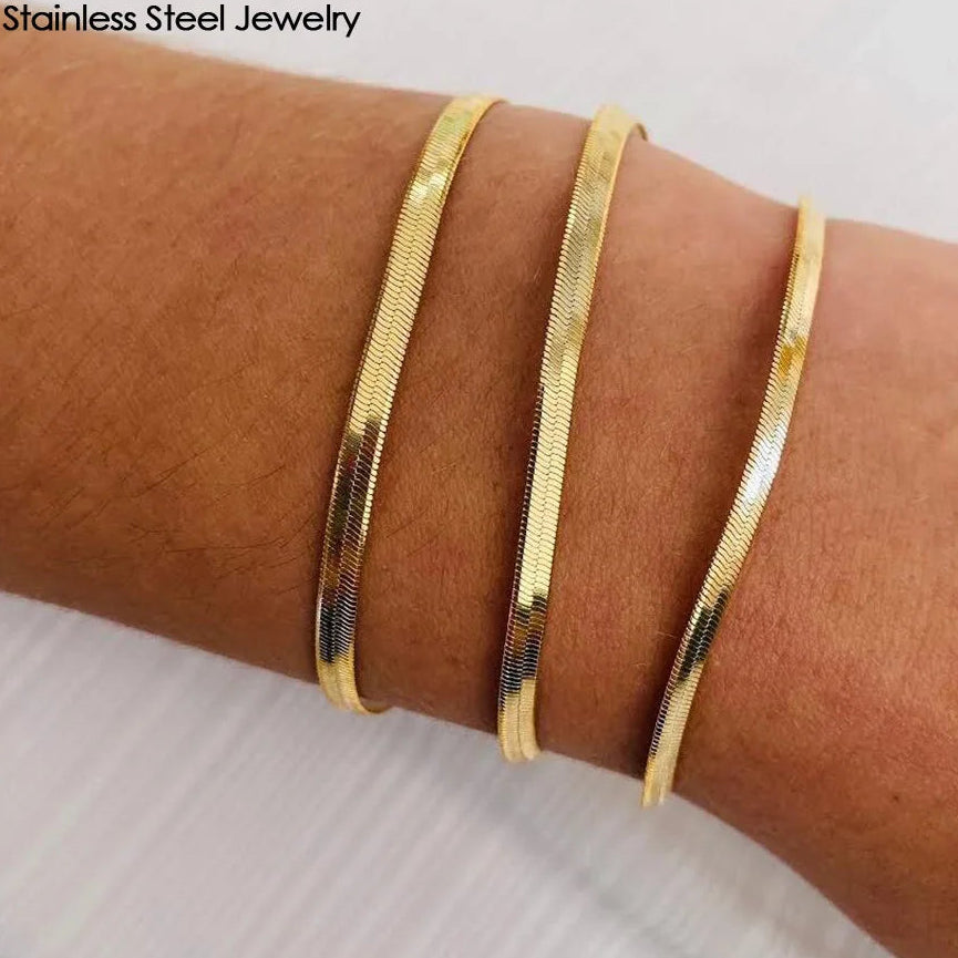 Leixure Supplies Leixure Supplies Stainless Steel Snake Chain Bracelet Gold 2-5mm- Gifts for Men Women